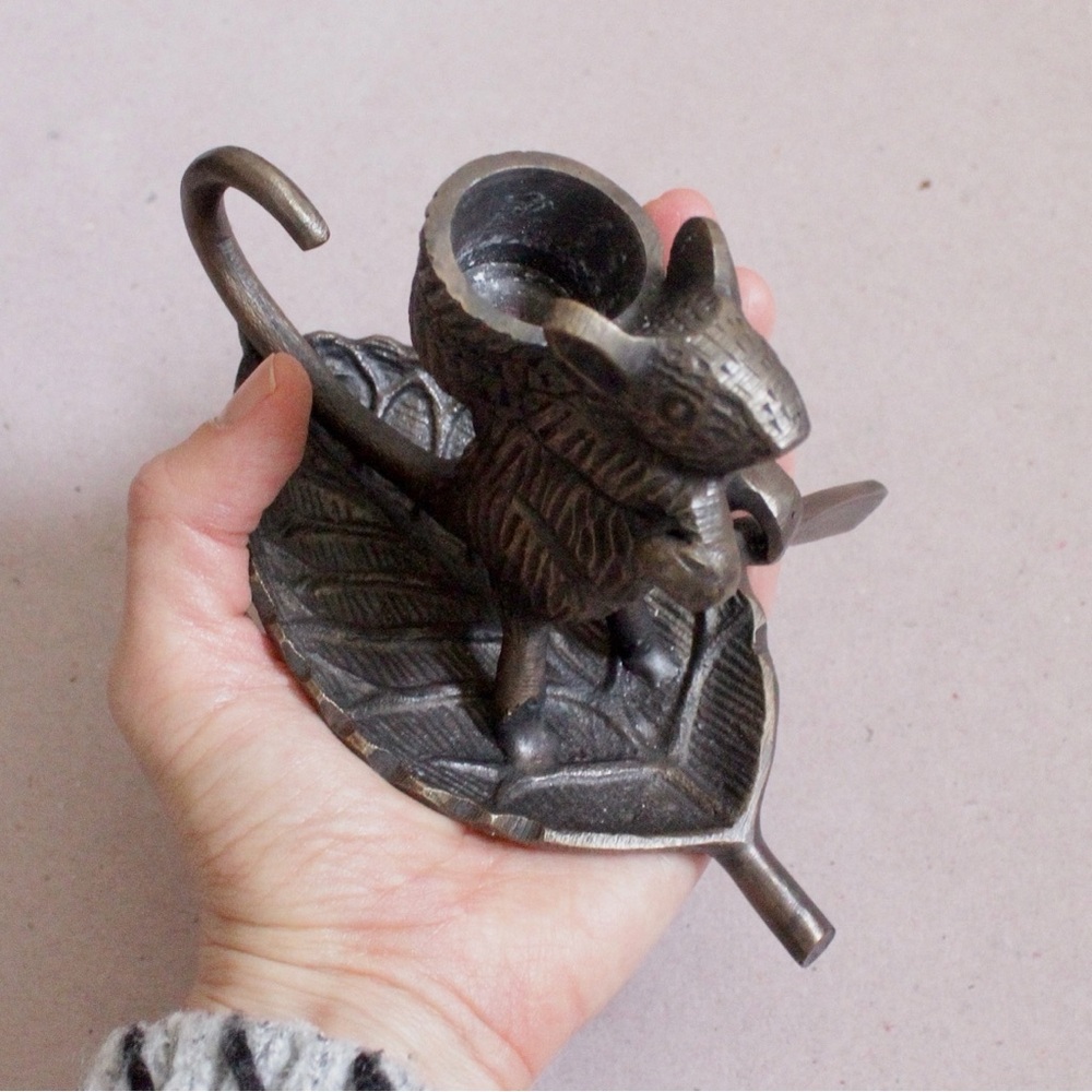 Achla Designs Intrepid Mouse Brass Taper Candle Holder - Picture 3 of 8